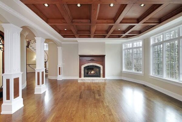 wood ceiling with beam