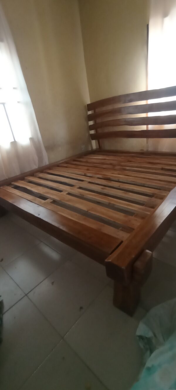 Teak Wood Bed Frame with Curved Slabs Headboard - Image 3